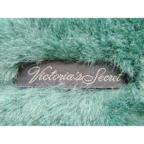 Victoria's Secret Green Slippers Womens Small Faux Fur Slides Pearl Accents Soft - Picture 5 of 9